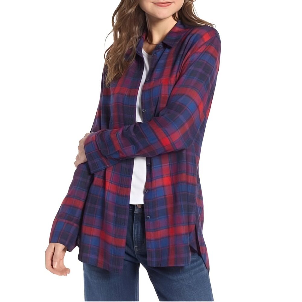 2/$30 Treasure & Bond Flannel Plaid Button Down Boyfriend Shirt Small #A1706